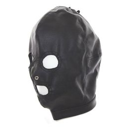 Bondage High Quality Black Full Hood GOTHIC PU Leather RESTRAINT Mask Cosplay #Q76