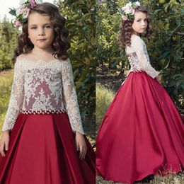 2019 New Arrival Flower Girls Dresses For weddings Lace Top Off The Shoulder Long Sleeves Kids Formal Wear Ball Gown Communion Dress