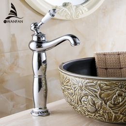 Basin Faucet Brass Chrome Silver Bathroom Sink Faucet Single Handle Ceramics Bathbasin Deck Hot Cold Mixer Water Tap Crane 2020L