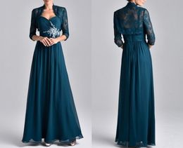 New Mother's Dresses Long Sleeved Evening Dresses Mother Lace Chiffon Seven Minute Sleeves And Two Party Dress HY0416