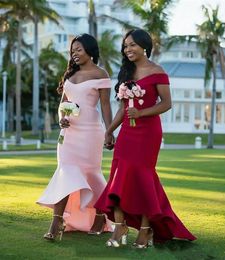 African Mermaid Long Bridesmaid Dresses Off Shoulder Ruffles Hi-Lo Formal Gowns Maid Of Honor Dress Robes de demoiselles d'honneur