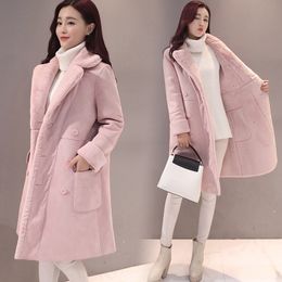 2017 winter new lamb wool female plus velvet thick coat long paragraph lychee lapel cotton Blends
