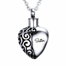 Wholesale individuality stainless steel lace peach heart sister perfume bottle ashes memorial ash funeral ashes jewelry necklace pendant..