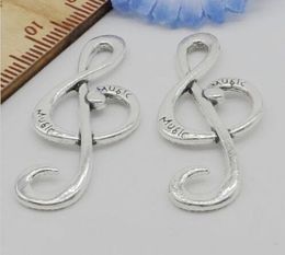 100Pcs alloy Music Note Charms Antique silver Charms Pendant For necklace Jewellery Making findings 37x15mm