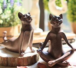 Creative resin Yoga cat figurine vintage lucky cat statue home decor crafts room decoration objects resin animal Sports figurine