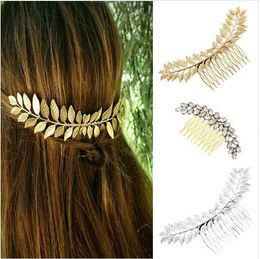Baroque Style Greece Bridal Leaf Hair Combs Silver Gold Metal Headpiece Wedding Party Crystal Hair Pins Accessories Hair Jewellery