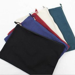 5PCS Multicolor Blank Natural Cotton Cosmetic Bag a4 Natural Canvas Zipper Pouch Plain Blank IPAD Zipper Makeup Bag