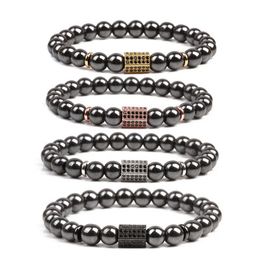 10pc/set fashion bead bracelet for men Magnetic black gallstone copper bracelet with beads and hexagonal column man's bracelet handmade