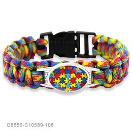 2021 Puzzle Piece Autism Awareness Hope charm Colourful 25*18mm Glass Cabochon Outdoor Survival Paracord Bracelets Men Women Jewellery