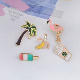 6PCS SET Banana Lolly Flamingo Palm tree Cup Pins Brooches Badges Hard enamel lapel pin Hat Bag Jeans Pins Backpack Accessories1269R