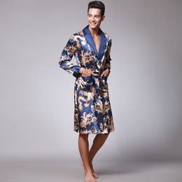 Male Chinese Style Dragon Robe Bathing Home Sleep Wear Silk Satin Soft Embroidery Loose V-neck Men Pajamas Nightgown Kimono