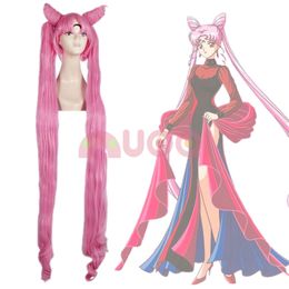 Sailor Moon Chibi Usa Black Lady 2 Ponytails Long Pink Straight Cospaly Full Wig