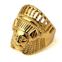 Hip hop Men's Jewellery Steel Carving Indian Jewellery Rings Ancient Maya Tribal Chief Head Punk Vintage Round Hollow Out Ring Size 7-12
