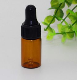 Wholesale 1ml 2ml 3ml Small Amber glass dropper bottles Empty Essential oil Vial With Black cap