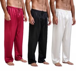 2018 Men Silk Satin Pajamas Pyjamas Lounge Comfortable Pants Loose Sleep Bottoms Sleepwear Black Blue Red