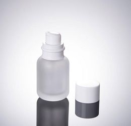 50ML Frost Glass Cosmetic Bottles, 1.7OZ Glass Lotion Bottles, 50CC Glass press Bottle, white Cap Empty Bottle SN905