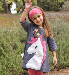 2018 Summer Kids Clothing Short Sleeve Baby Girl Cotton Unicorn Shirt Dress Toddler Girls Casual Dress Baby Girls Clothing Kids Dresses