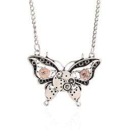 Fashion Steampunk butterfly Necklace Bronze Link Chain Multilayer Round Gear Pendants Vintage Jewellery For Punk Gift