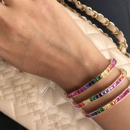 925 sterling silver trendy jewelry rainbow square tennis cz bracelet bangle for women girl rainbow colorful jewelry