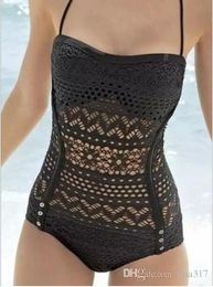 2018 Crochet Swimsuit Black Monokini Bandage Swimwear Bathing Suit Push Up Costume De Bain Femme One Piece Bodysuits For Women