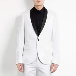 2018 Men Suits White Black Shawl Lapel Slim Fit Wedding Suits Bridegroom Tuxedo 2Piece Custom Made Casual Blazer Prom Best Man Evening Dress