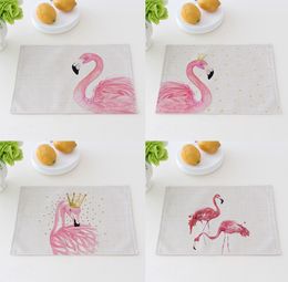 Rectangle Cotton Linen Placemat Thicken Flamingo Pattern Disc Mat Soft Washable Anti Scald Cup Pad Fashion 5 8ct BB