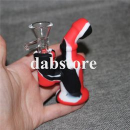 New Mini Bubbler Rig Mini Silicone oil Rig Silicone water pipe Bongs Glass Water Pipes 14mm Joint with filtering system