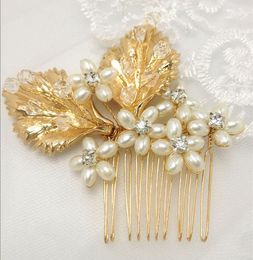 Gold crystal handcrafted combs for Bridal pearl headwear wedding dress accessories