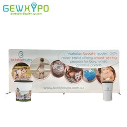 Tradeshows And Events 20ft Straight Portable Pillowcase Tension Fabric Banner Advertising Display Backwall With One Oval Table And One Square Table