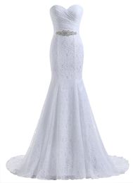 Lace Mermaid Bridal Wedding Dress Long Court Train Boho Beach Wedding Gowns with Crystal Beaded Belt Sash Plus Size vestido de cas208d