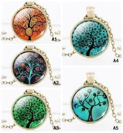 New Arrival Tree of Life Pendant Necklaces Round cabochons Glass Tree charm Bronze black silver chain For women men Fashion Jewellery