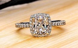 Three Color Hot Sell Luxury Jewelry 925 Sterling Silver Cushion Shape White Topaz Women Wedding CZ Diamond Classical Gesmtones Ring Gift