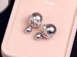 HOT Hot style Korean version of sweet double-sided pearls joker set with diamond fashionable earrings and earrings with personalized fashion