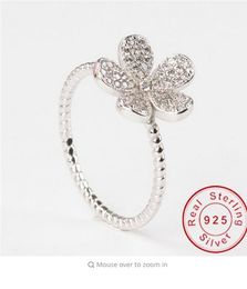 Fashion Women Flower ring Genuine 925 Sterling silver Pave set Diamonique Cz Engagement wedding band ring for women Gift