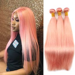 Bella Hair Pink Hair Bundles Silky Straight Brazilian Virgin Human Hair Extensions Weft 3pcs or 4pcs/lot Double Weft