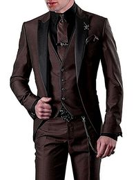 New Fashion Slim Fit Brown Groom Tuxedos Excellent Groomsman Men Formal Business Suits Men Prom Party Suit(Jacket+Pants+Tie+Vest) NO:921
