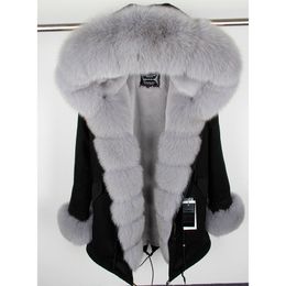 Маомаоконг натуральный настоящий фокус меховой мех джакке пальто настоящий лиса меховой воротник манжеты с капюшоном пальто короткая парка длинная камуфляжная зимняя куртка S18101204