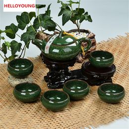 High Quality 7 pcs/lot China Dehua Tea Set Colourful Ceramic Cup Beautiful Crackle Glaze Tea Cup Promotion