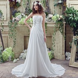 Simples elegante vestidos brancos plissado querida uma linha chiffon longo festa de casamento vestidos de noiva para mulheres vestidos de casamento dh4226