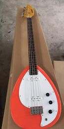 Rare 4 Strings Tear Drop Vox Phantom Salmon Orange Solid Body Electric Bass Guitar Chrome Hardawre, Maple neck & Rosewood Fingerboard