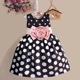 Fashion Children Baby Kids Girls 3-8 Age Casual Dot Sleeveless Dress kids big flower Skirts Outfits Dress 3 colors