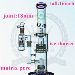 Glass Oil Rigs Small hookah Glass Bong 16" inches Pink Green 2 Colors Recycler Water Pipes