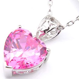 10Pcs Luckyshine Excellent Shine Heart Fire Swiss Pink Kunzite Cubic Zirconia Gemstone Silver Pendants Necklaces for Holiday Wedding Party