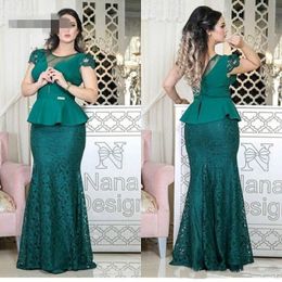 Latest Green Long Mother of the Bride Dresses Scoop Cap Sleeve Peplum Waist Lace Skirt Elegant Mother's Evening Dresses