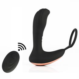 USB Rechargeable Wireless Remote Control Vibrator For Men Adult Anal Sex Toys Male Prostate Massager With Delay Lasting Ring A3 Y1890803