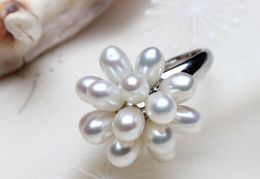 Natural pearl ring bright light nearly no rice shaped pearl female ring