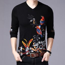 Chinese style 3D bird flower pattern fashion pullover knit sweater Autumn 2018 high-quality cotton soft comfortable sweater men