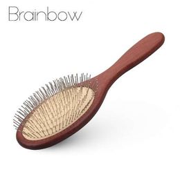 Brainbow 1pc Wooden Comb Steel Needle Hair Scalp Massage Comb Hairbrush Anti-static Natural Paddle Airbag Cushion Handle Brushes