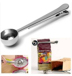 Cooking 1Cup Tool Stainless steel Ground Coffee Measuring Scoop Spoon with Bag Sealing Clip Kitchen Good Helper