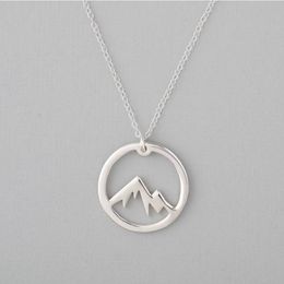 5PCS Simple Nature Snowy Mountain Necklace Circle Round Mountain Top Range Necklace Landscape Lover Camping Outdoor Necklaces for Women